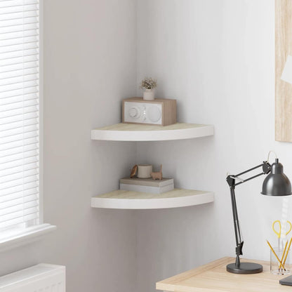 Eck-Schweberegale 2 Stk. Eichen-Optik und Weiß 35x35x3,8 cm MDF