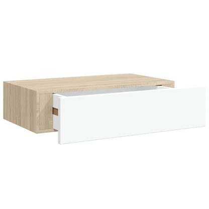 Wandmontiertes Schubladenregal Eiche und Weiß 40 x 23,5 x 10 cm MDF