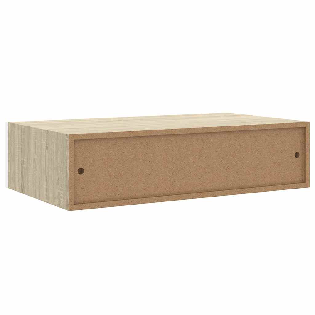 Wandmontiertes Schubladenregal Eiche und Weiß 40 x 23,5 x 10 cm MDF