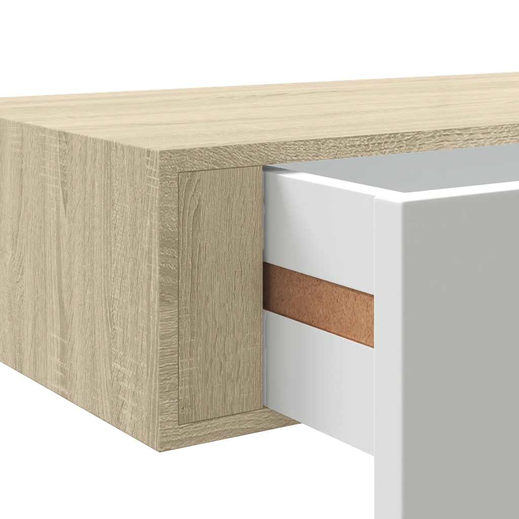 Wandmontiertes Schubladenregal Eiche und Weiß 40 x 23,5 x 10 cm MDF