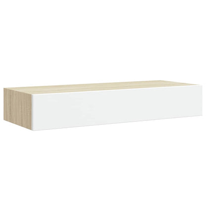 Wandmontiertes Schubladenregal Eiche und Weiß 60 x 23,5 x 10 cm MDF