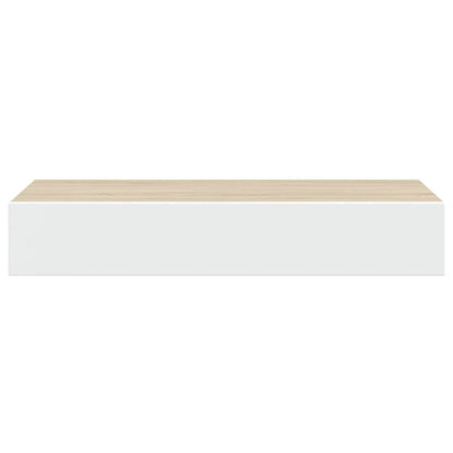 Wandmontiertes Schubladenregal Eiche und Weiß 60 x 23,5 x 10 cm MDF