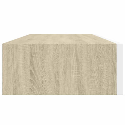 Wandmontiertes Schubladenregal Eiche und Weiß 60 x 23,5 x 10 cm MDF
