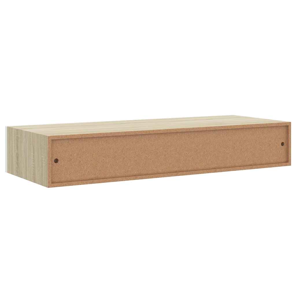 Wandmontiertes Schubladenregal Eiche und Weiß 60 x 23,5 x 10 cm MDF