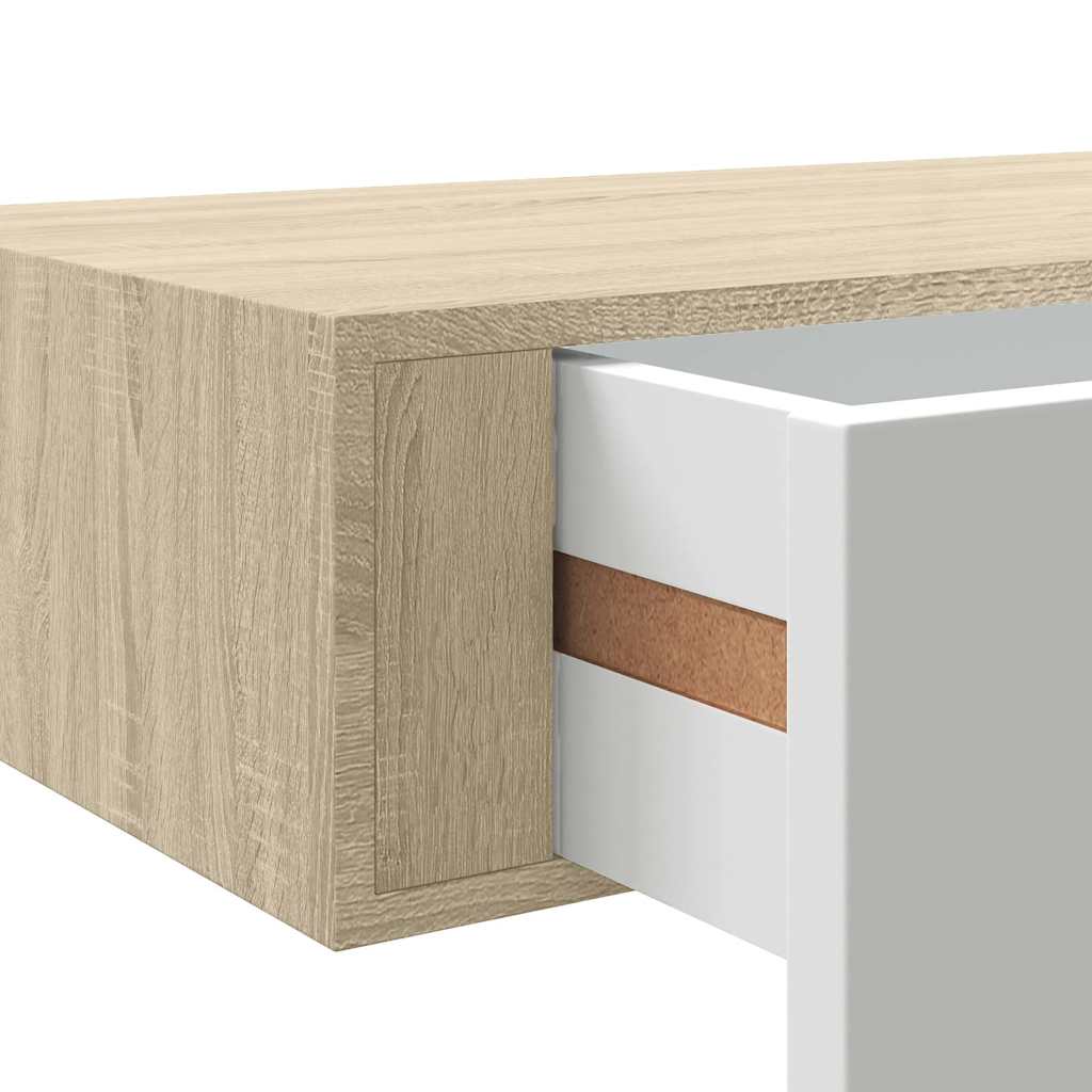 Wandmontiertes Schubladenregal Eiche und Weiß 60 x 23,5 x 10 cm MDF