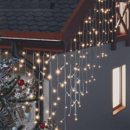 Lichtervorhang LED Eiszapfen 10 m 400 LED Warmweiß 8 Funktionen
