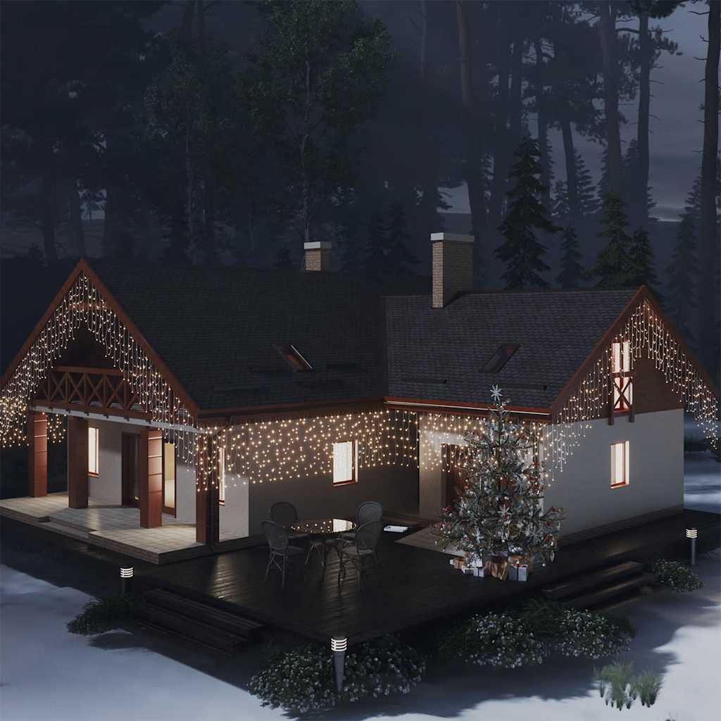 Lichtervorhang LED Eiszapfen 10 m 400 LED Warmweiß 8 Funktionen
