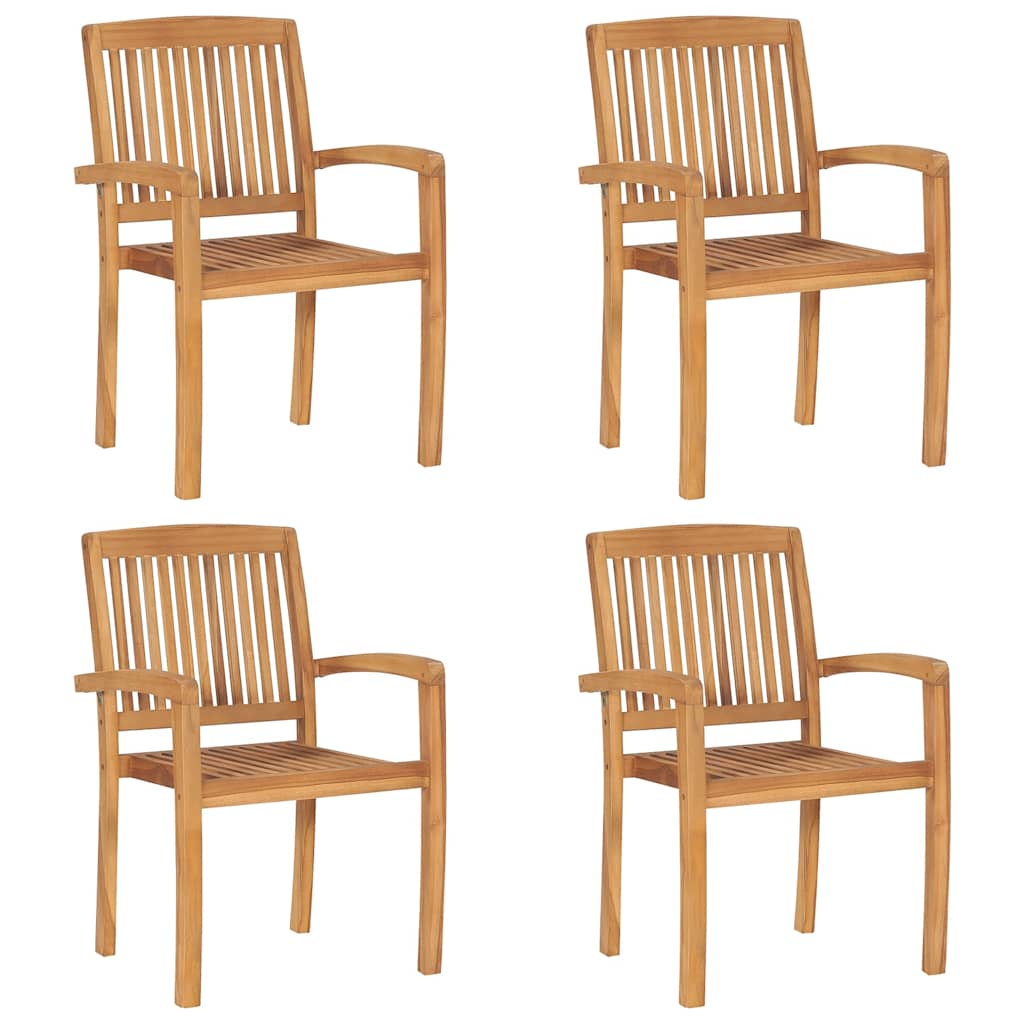 Stapelbare Gartenstühle mit Kissen 4 Stk. Massivholz Teak