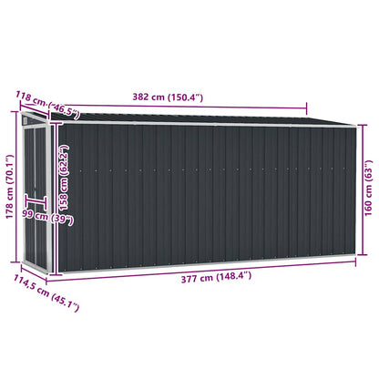 Anbauschuppen Anthrazit 118x382x178 cm Verzinkter Stahl