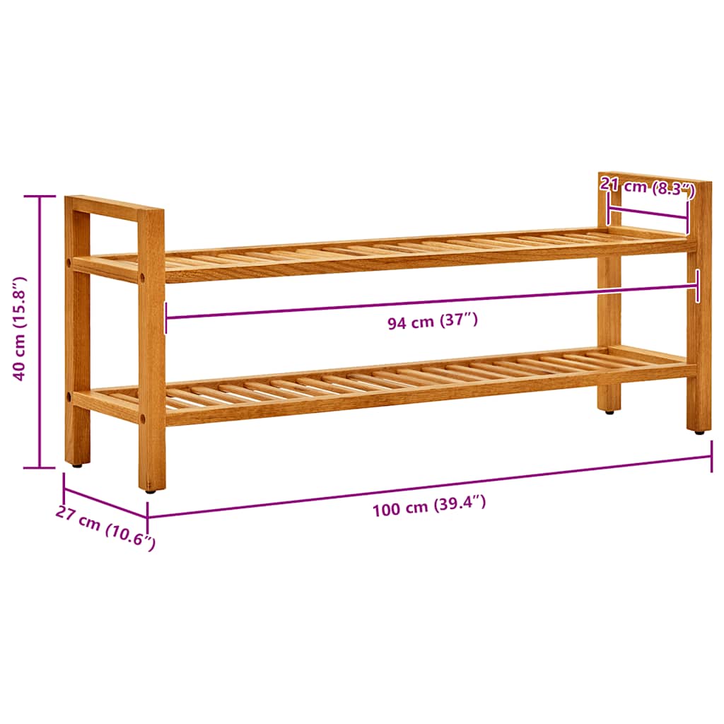 Schuhregal mit 2 Etagen 100x27x40 cm Massivholz Eiche
