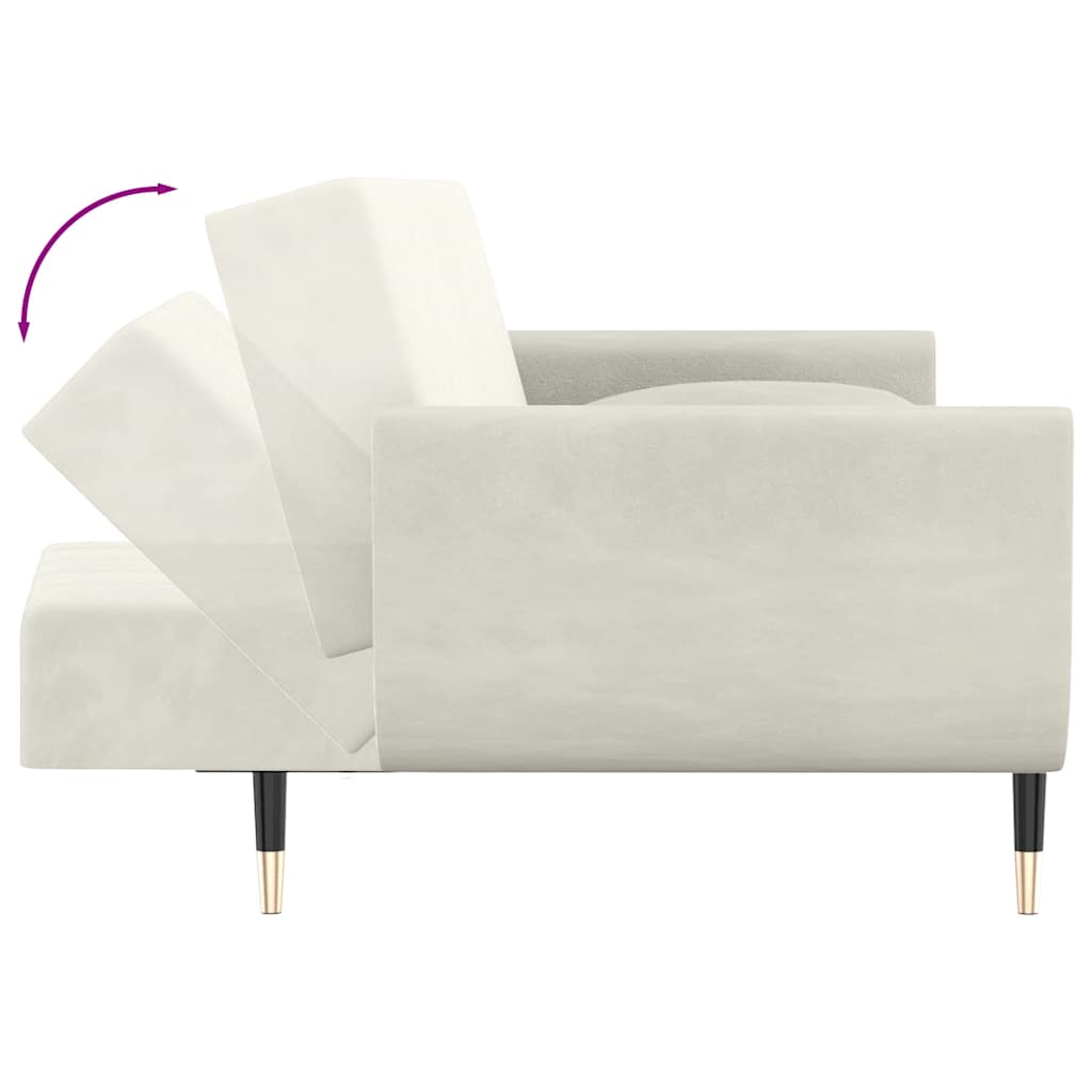 Schlafsofa 2-Sitzer mit 2 Kissen Creme Samt