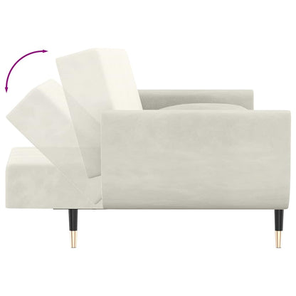 Schlafsofa 2-Sitzer mit 2 Kissen Creme Samt