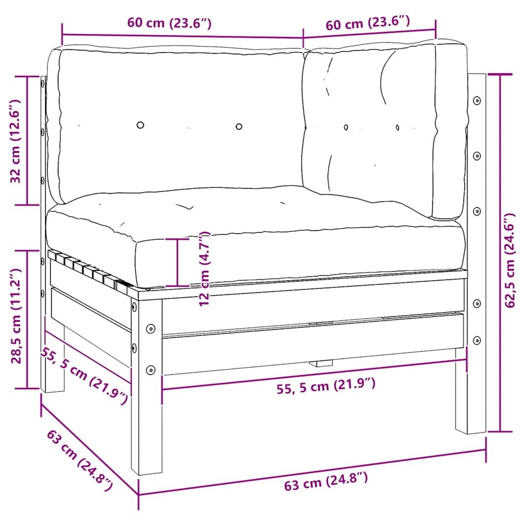 Garten-Ecksofa mit Kissen in Schwarz Massivholz Kiefer