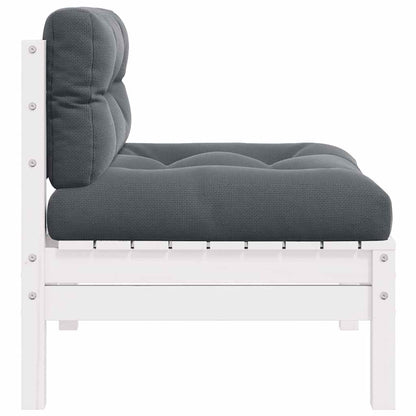 Garten-Mittelsofa mit Kissen Weiß Massivholz Kiefer