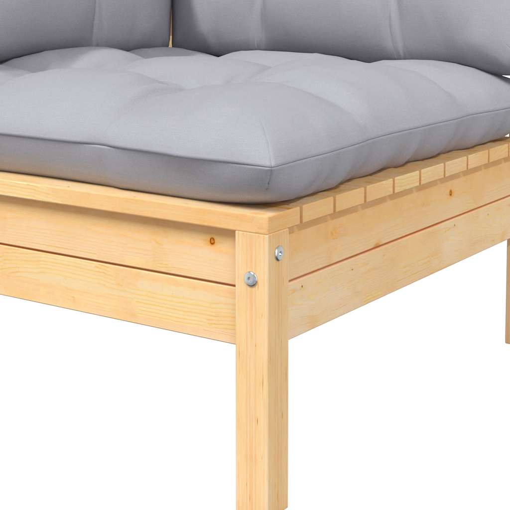 2-Sitzer-Gartensofa mit Grauen Kissen Massivholz Kiefer