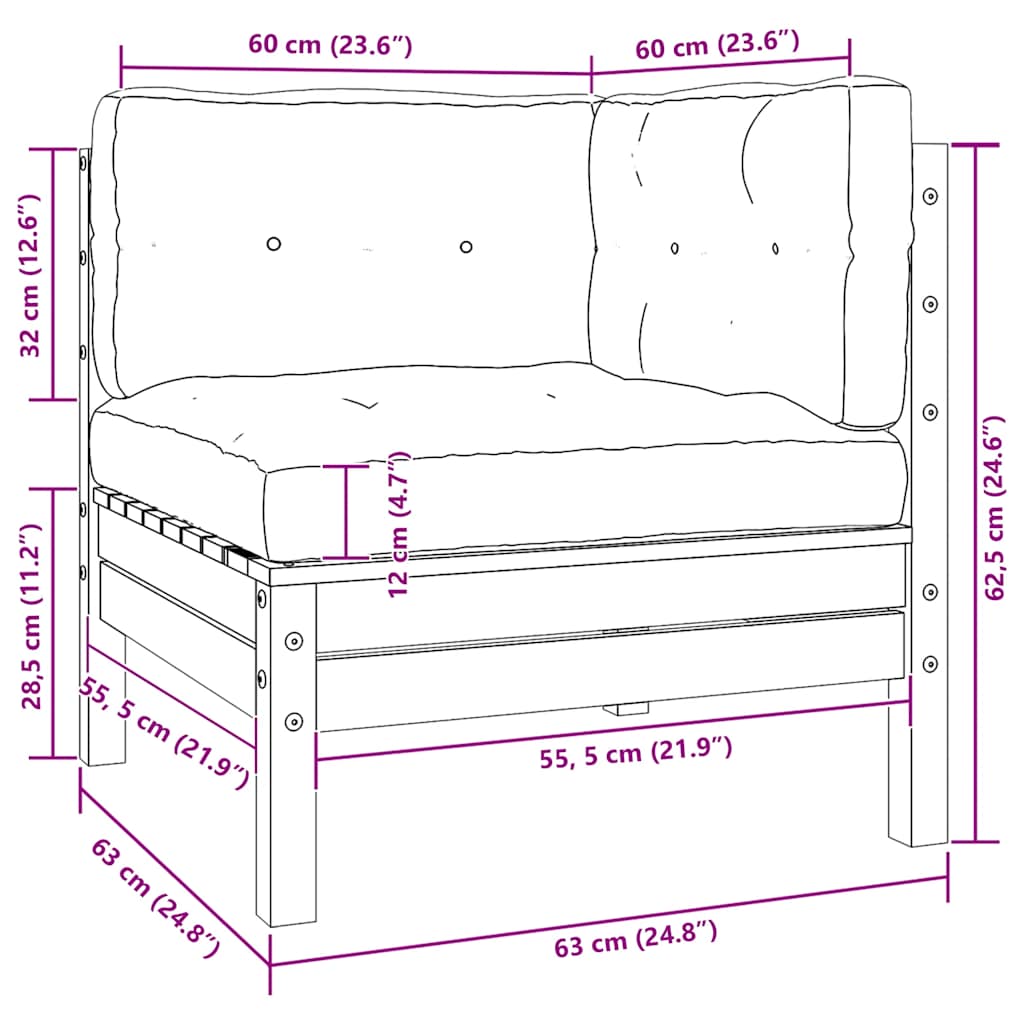 2-Sitzer-Gartensofa mit Kissen Grau Massivholz Kiefer