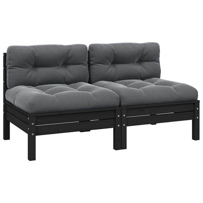 2-Sitzer-Gartensofa mit Kissen Schwarz Massivholz Kiefer