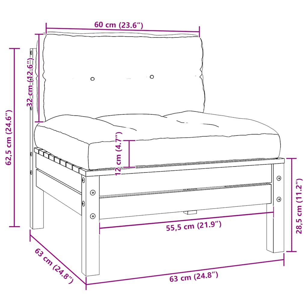2-Sitzer-Gartensofa mit Kissen Schwarz Massivholz Kiefer