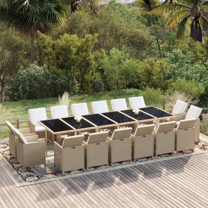 17-tlg. Garten-Essgruppe mit Kissen Poly Rattan Beige