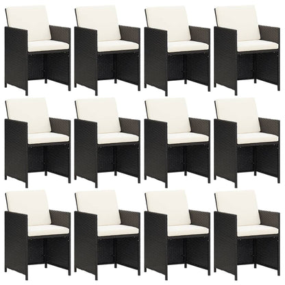 13-tlg. Garten-Essgruppe mit Kissen Poly Rattan Schwarz