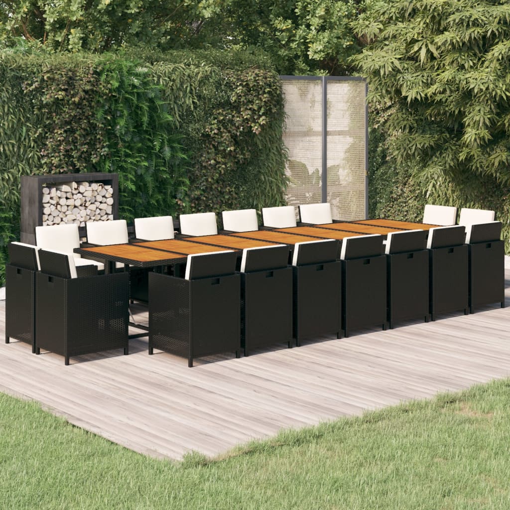 19-tlg. Garten-Essgruppe mit Kissen Schwarz Poly Rattan