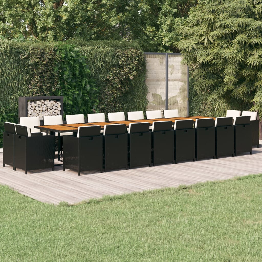 21-tlg. Garten-Essgruppe mit Kissen Schwarz Poly Rattan