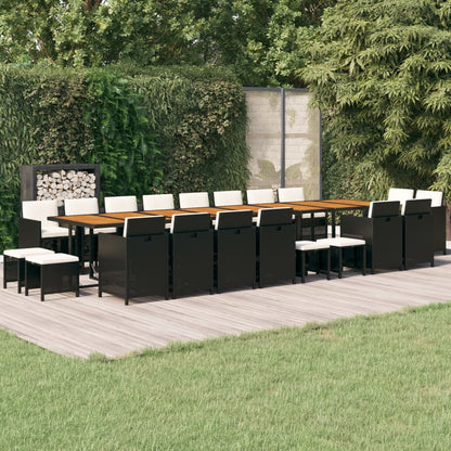 21-tlg. Garten-Essgruppe mit Kissen Schwarz Poly Rattan