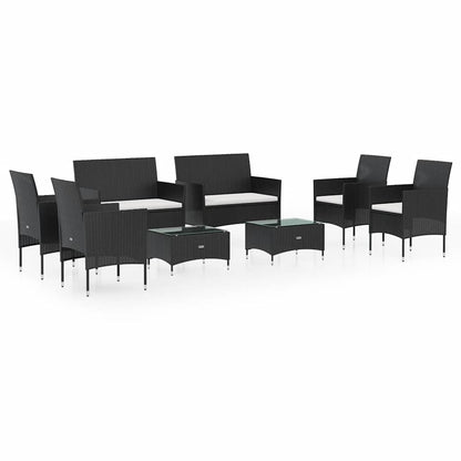 8-tlg. Garten-Lounge-Set mit Auflagen Poly Rattan Schwarz