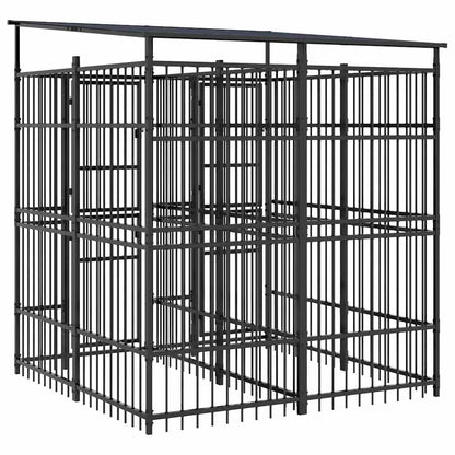 Outdoor-Hundezwinger mit Dach Stahl 3,69 m²