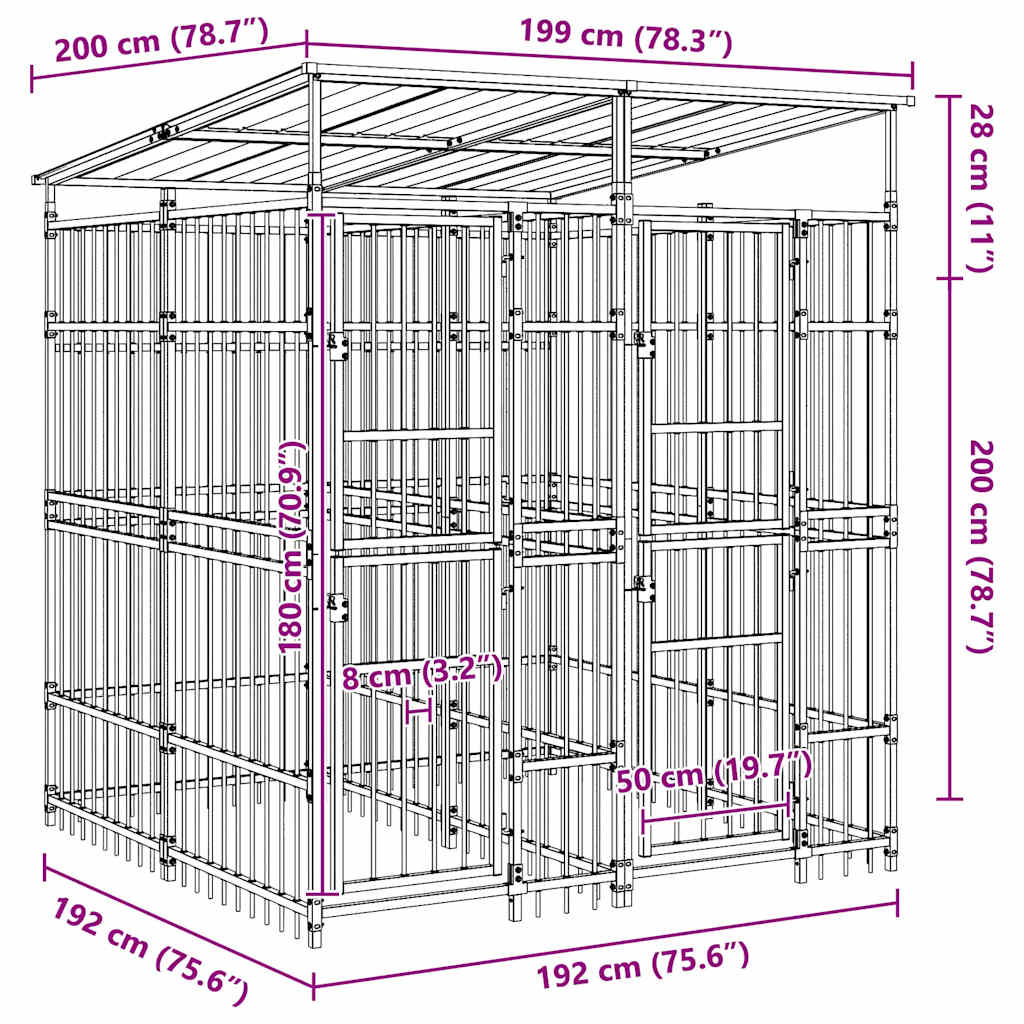 Outdoor-Hundezwinger mit Dach Stahl 3,69 m²