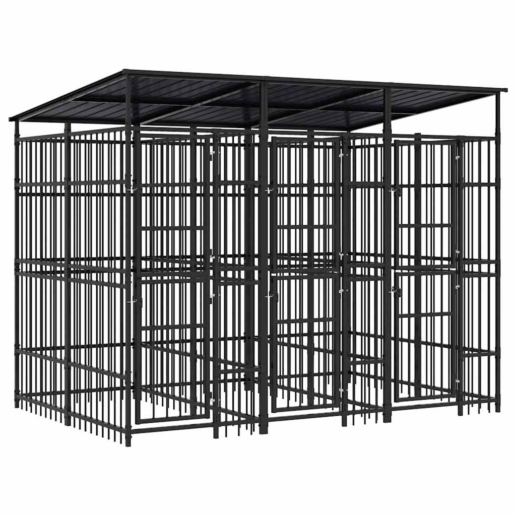 Outdoor-Hundezwinger mit Dach Stahl 5,53 m²