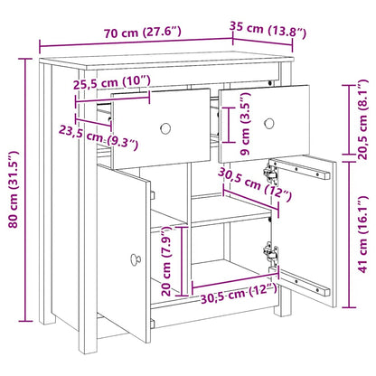 Sideboard Weiß 70x35x80 cm Massivholz Kiefer