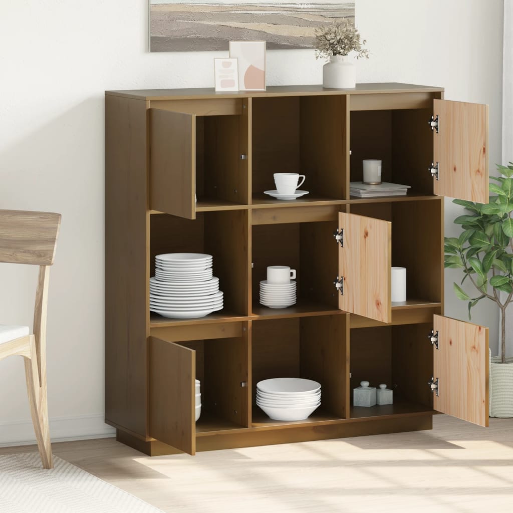 Highboard Honigbraun 110,5x35x117 cm Massivholz Kiefer