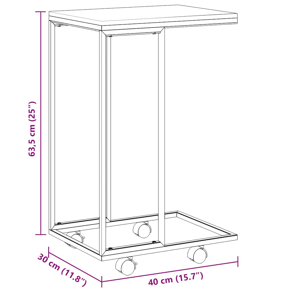 Beistelltisch mit Rollen Schwarz 40x30x63,5 cm Holzwerkstoff