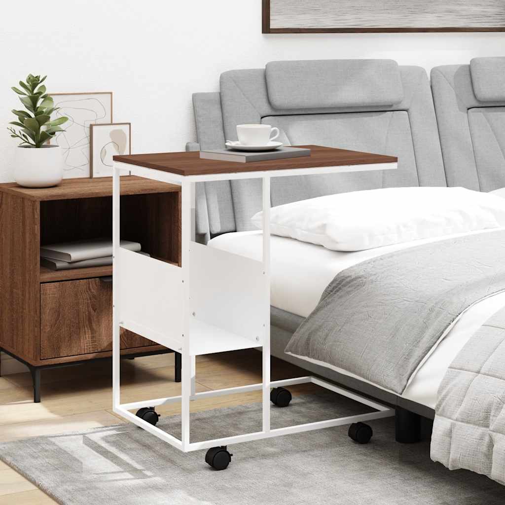 Beistelltisch mit Rollen Weiß 55x36x63,5 cm Holzwerkstoff