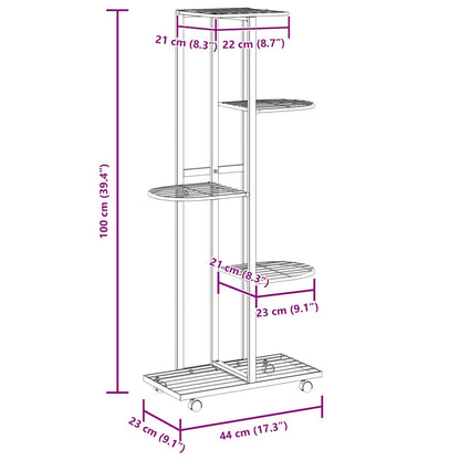 Blumenständer 5-Etagen mit Rollen 44x23x100 cm Schwarz Eisen