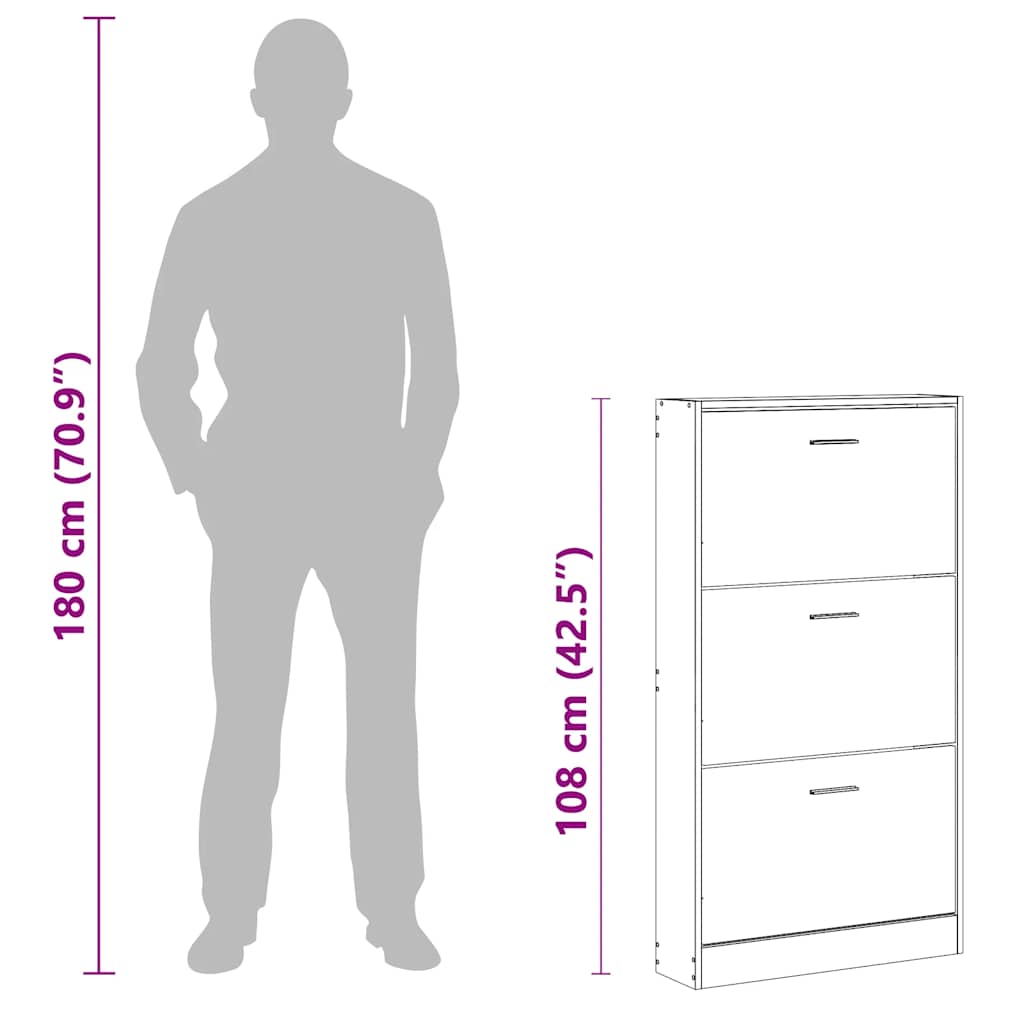Schuhschrank Grau Sonoma 59x17x108 cm Holzwerkstoff