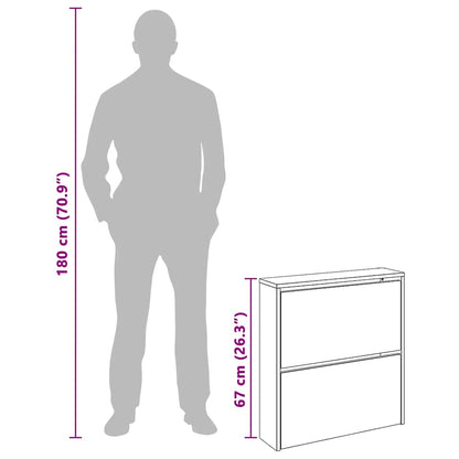 Schuhschrank mit Spiegel 2 Fächer Räuchereiche 63x17x67 cm