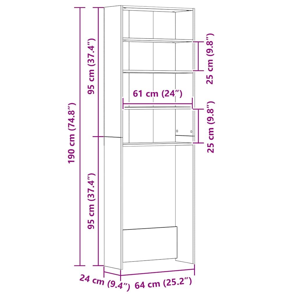 Waschmaschinenschrank Räuchereiche 64x24x190 cm