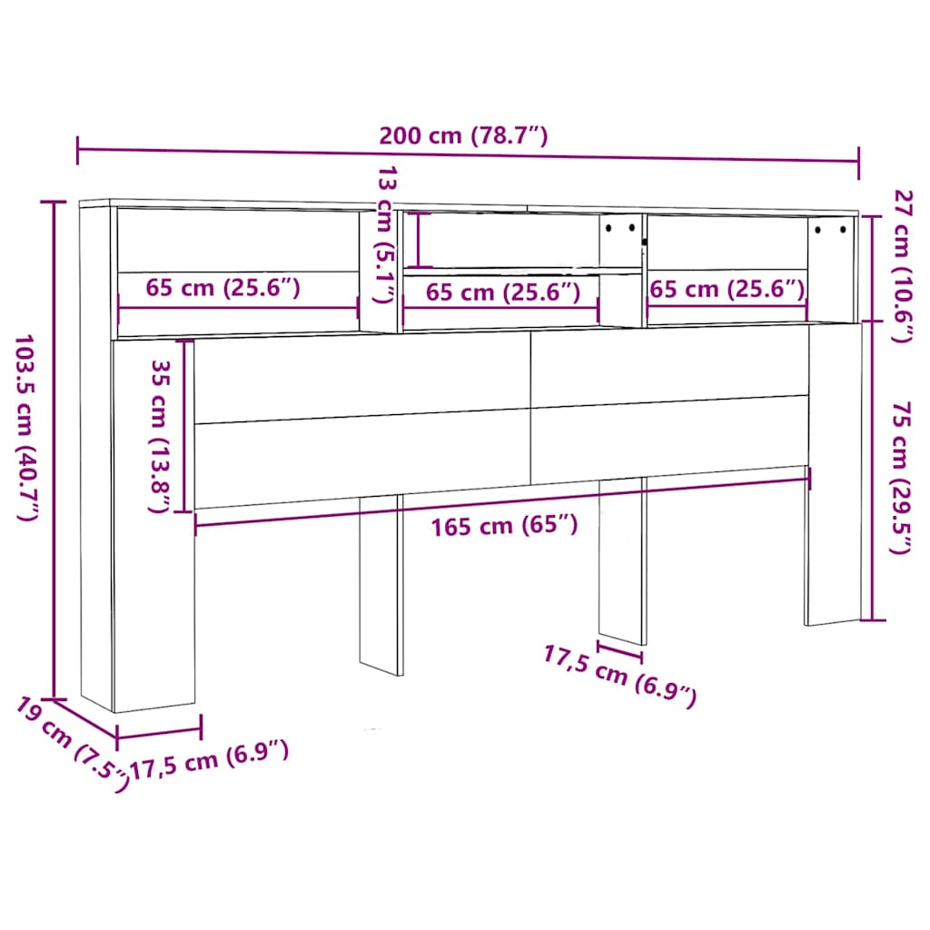 Kopfteil mit Ablagen Sonoma-Eiche 200x19x103,5 cm