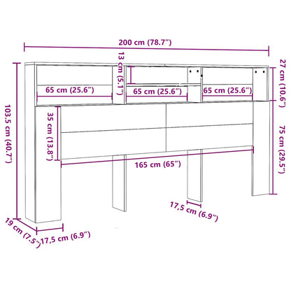 Kopfteil mit Ablagen Sonoma-Eiche 200x19x103,5 cm