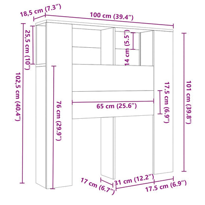 Kopfteil mit Ablagen Sonoma-Eiche 100x18,5x102,5 cm