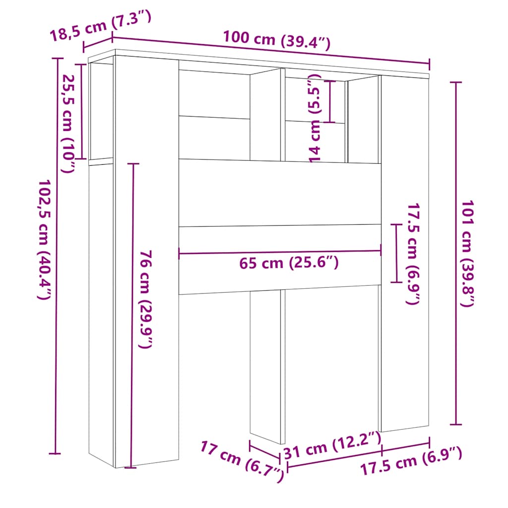 Kopfteil mit Ablagen Räuchereiche 100x18,5x102,5 cm