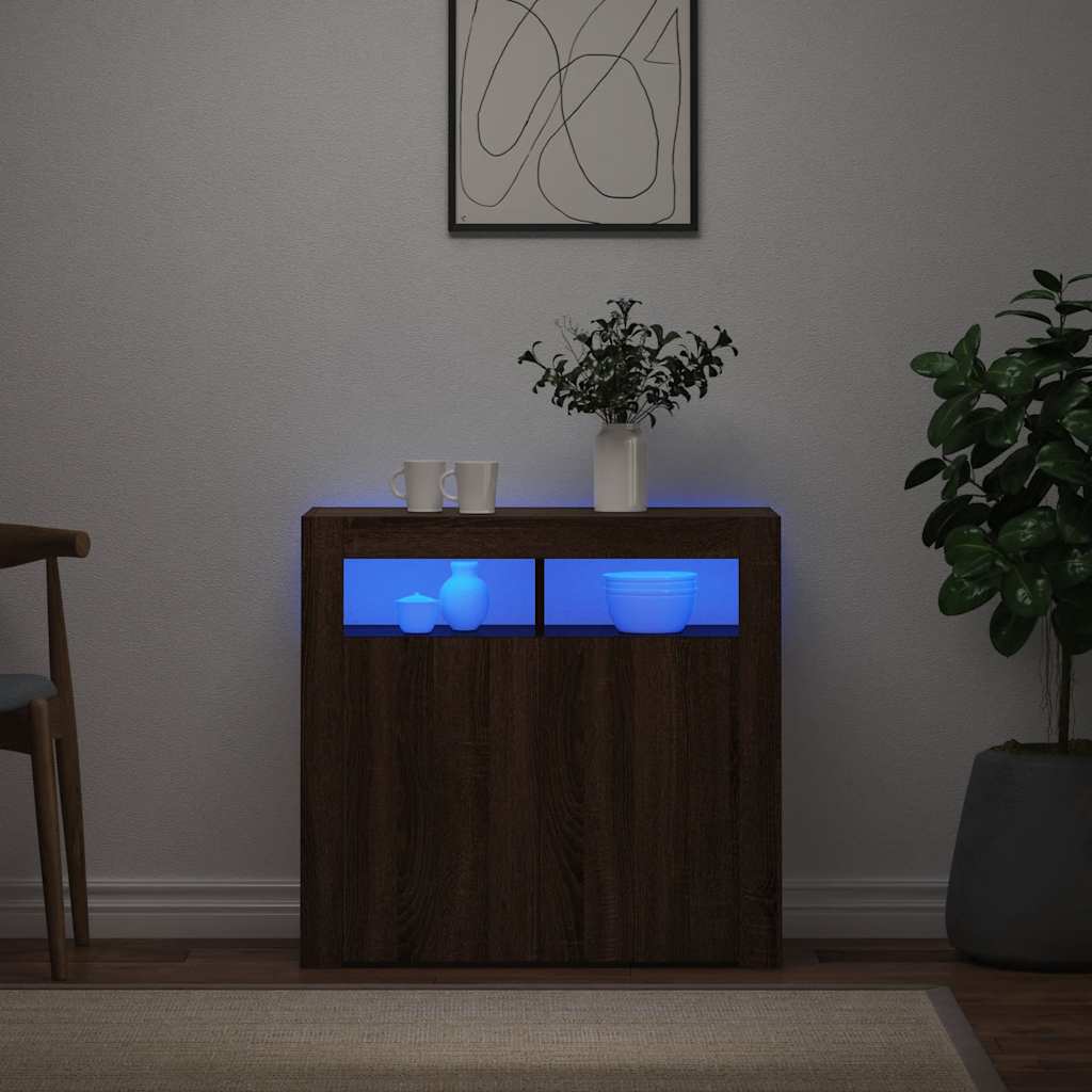 Sideboard mit LED-Beleuchtung Braun Eichen-Optik 80x35x75 cm