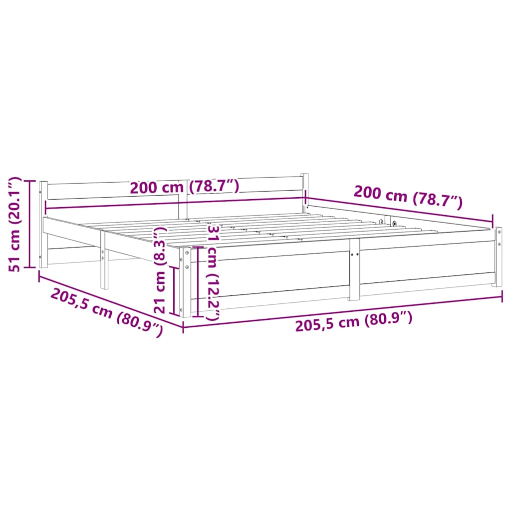 Massivholzbett ohne Matratze 200x200 cm