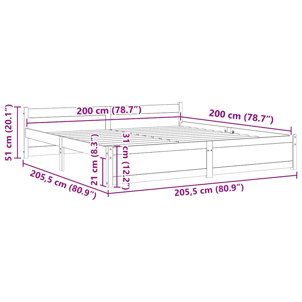 Massivholzbett Honigbraun 200x200 cm