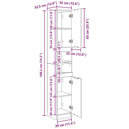 Badschrank Schwarz 32x34x188,5 cm Holzwerkstoff