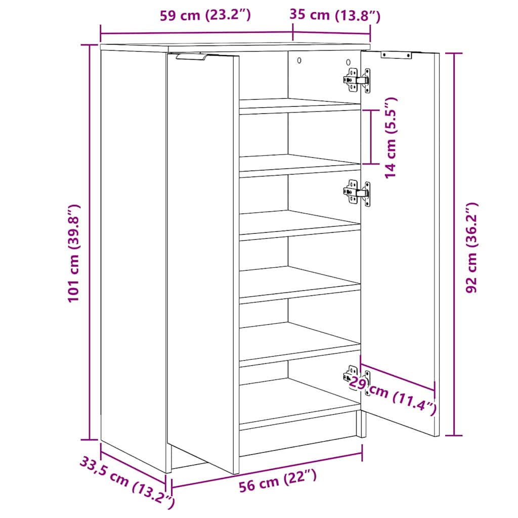 Schuhschrank Weiß 59x35x100,5 cm Holzwerkstoff