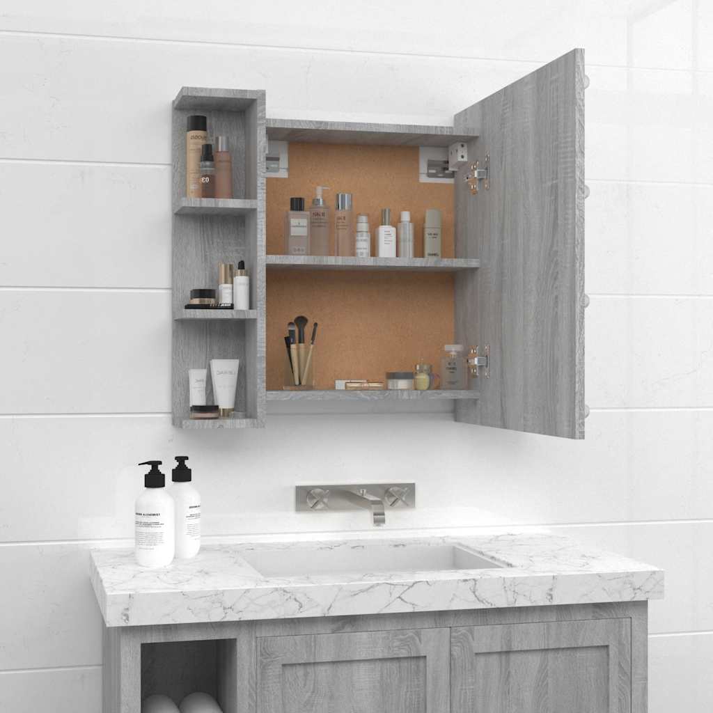 Spiegelschrank mit LED Grau Sonoma 70x16,5x60 cm