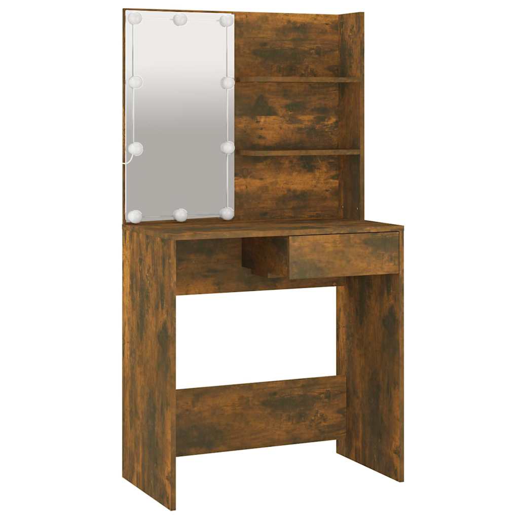 Schminktisch mit LED Braun Eiche 74,5x40x141 cm